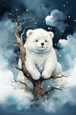 Cute baby polar bear cartoon in watercolor style illustration. AI Generativeの素材