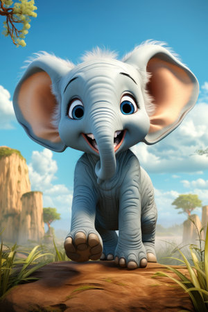 Cartoon cute elephant in summer day. Baby illustration, AI Generativeの素材
