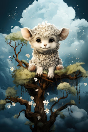 Cute baby sheep cartoon in watercolor style illustration. AI Generativeの素材