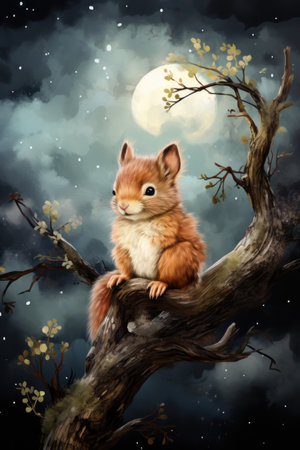 Cute baby squirrel cartoon in watercolor style illustration. AI Generativeの素材