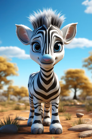Cartoon cute zebra in nature. Baby illustration, AI Generativeの素材