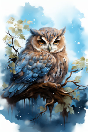 Cute baby owl cartoon in watercolor style illustration. AI Generativeの素材