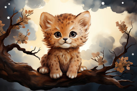 Cute baby leopard cartoon in watercolor style illustration. AI Generativeの素材