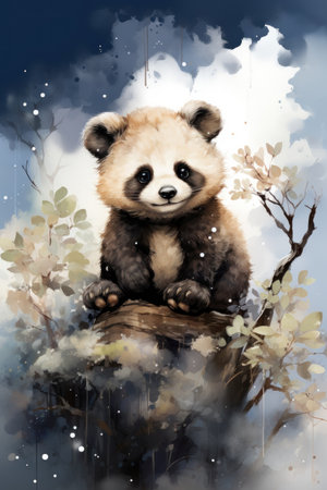 Cute baby panda cartoon in watercolor style illustration. AI Generativeの素材