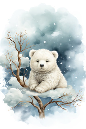 Cute baby polar bear cartoon in watercolor style illustration. AI Generativeの素材