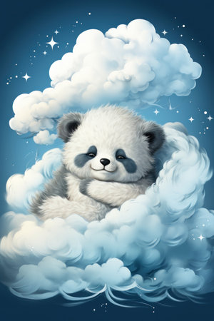 Cute panda sleeping on a cloud, watercolor drawing. Generative AIの素材