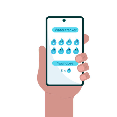 Water Tracker for Mobile Phone. Smartphone with Application for Reminding Drink Dose. Water Planner Sign. Vector Isolated Illustration.のイラスト素材