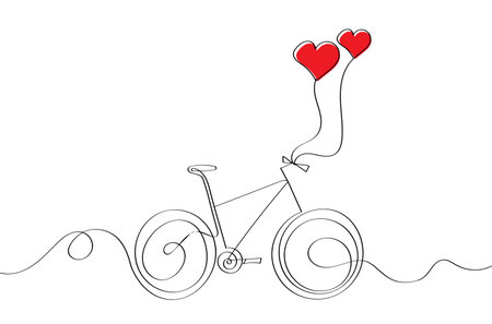 Abstract one line drawing with bicycle vector. Illustration of a bicycle with a heart, in the style of one line drawing.Vector illustrationのイラスト素材