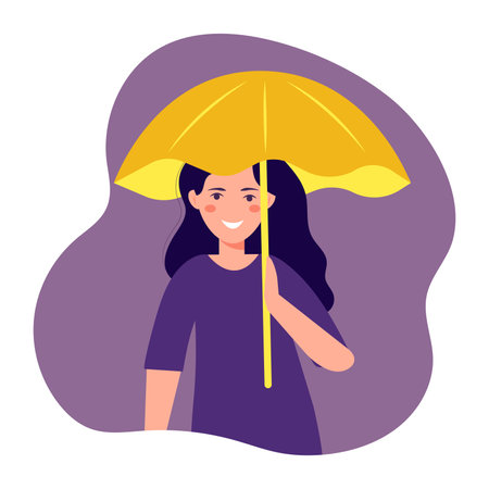 Young woman character hold umbrella . Vector illustration on white background in cartoon style.のイラスト素材