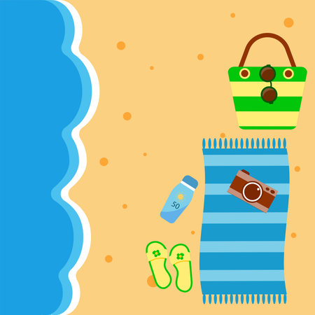Summer Beach Vacation Set Sand Tropical Holiday Banner Flat Vector Illustration.のイラスト素材