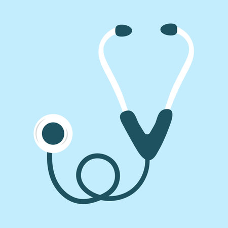 Stethoscope on a blue background, in a flat style. vector illustration. icon.のイラスト素材