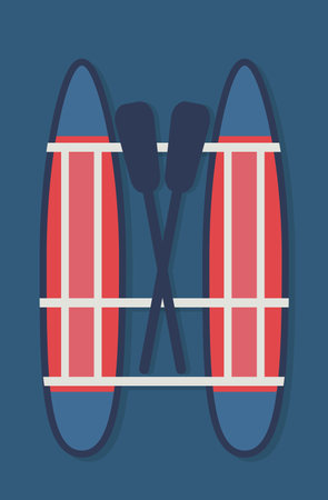 Catamaran with oars top view.Flat vector illustration. Suitable for a logo or iconのイラスト素材