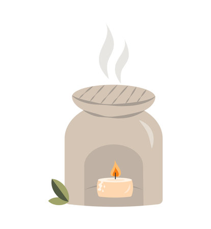 Aroma lamp and tea tree with burning candle.Vector illustrationのイラスト素材
