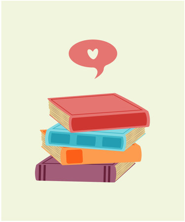 Stack of books in different colors, on a yellow background.Vector illustrationのイラスト素材