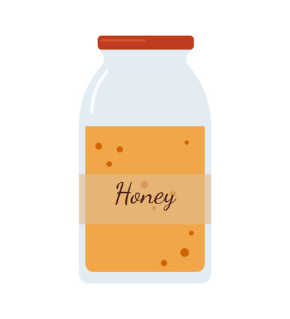 A jar of honey and the inscription on the jar honey. Flat illustration.のイラスト素材