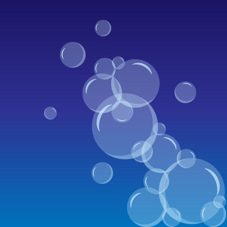 Soap Bubbles Set. Sphere ball, blue water and foam, aqua wash. Vector illustrationのイラスト素材