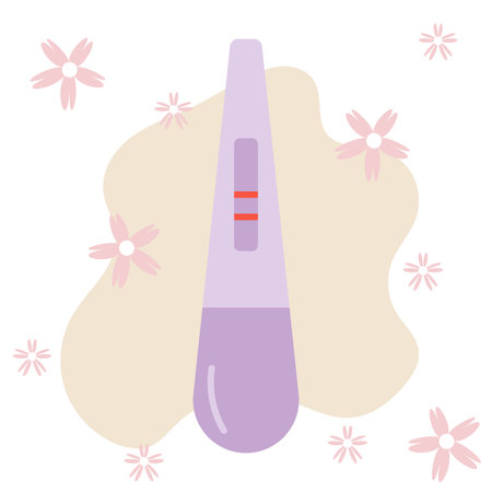 Flat vector illustration of a pregnancy test with a positive result in the form of two lines, surrounded by flowersのイラスト素材
