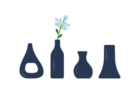 Glass vase realistic mockup set of different shapes and colors simple symmetrical items isolated vector illustration.のイラスト素材