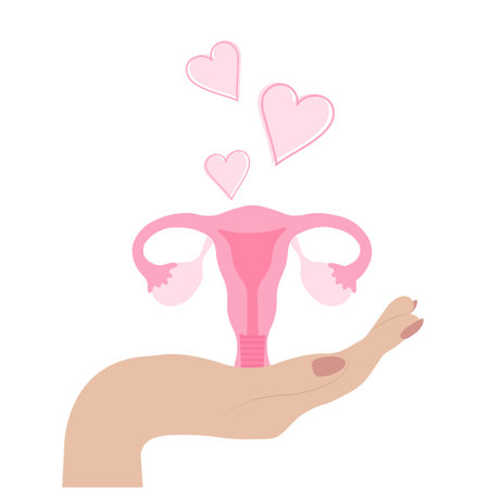The human hand holds the uterus. Concept for womens health and self-care.のイラスト素材