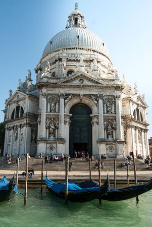 A sea view of the Basilica Santa Maria della Salute, Venice, Italyの写真素材