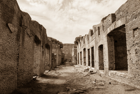 An ancient street in Ostia Antica, Italyの写真素材