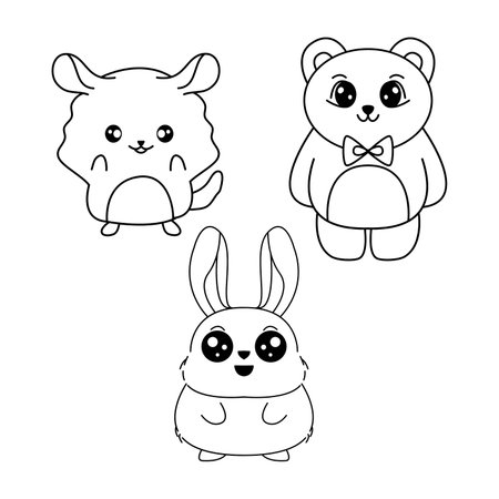 Cute kawaii vector tattoo design. Here a tattoo set design with Chinchilla, bear, and Angora rabbitのイラスト素材