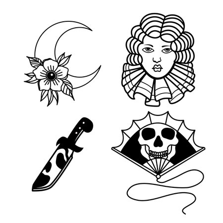 old school tattoo set vectorのイラスト素材