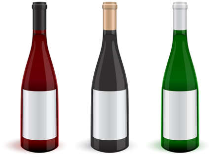 illustration of three realistic wine bottles.のイラスト素材