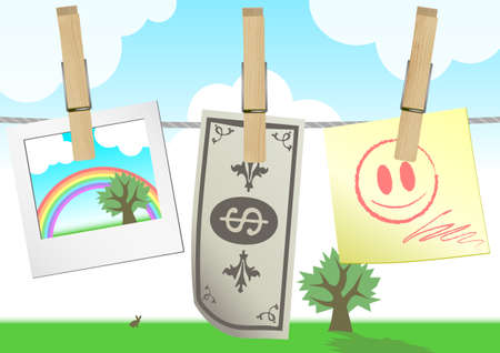 illustration of a clothesline with clothespins.のイラスト素材