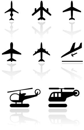   set of different airplane and helicopter symbols.のイラスト素材