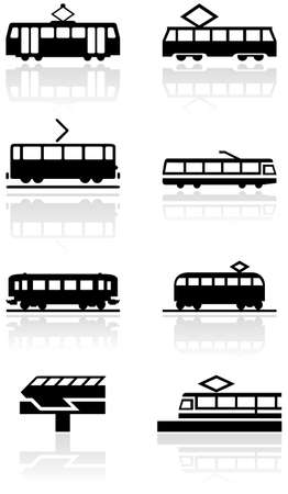  set of different train illustrations or symbols.のイラスト素材