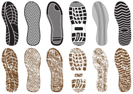 Vector illustration set of footprints with & without sand texture. All vector objects are isolated and grouped. Colors and transparent background color are easy to customize.のイラスト素材