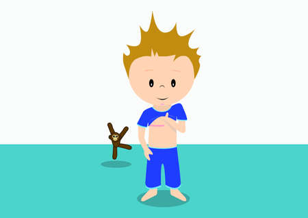 Child showing scar on chestのイラスト素材