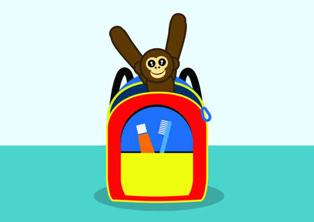 Child s backpack with toy monkeyのイラスト素材