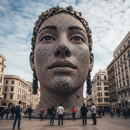 Tourists visiting the famous Lion head statue in central London.の素材
