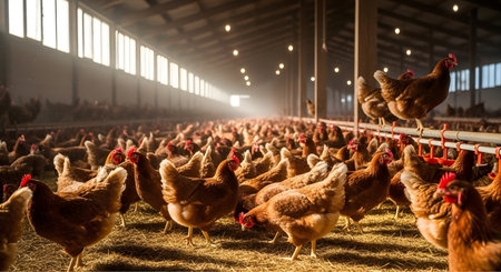 Chickens on a traditional free range poultry farm in the Netherlandsの素材