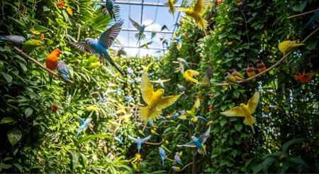 Colorful parrots in the garden of the botanical garden.の素材