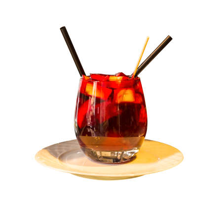 Sangria wine in glass isolated on white background. Clipping path included.の写真素材