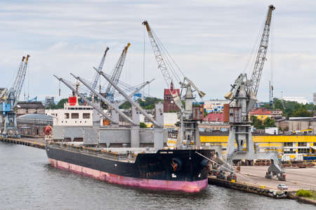 Cargo ship docked in port