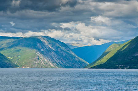 Scenery view to fjord in Norwayの写真素材