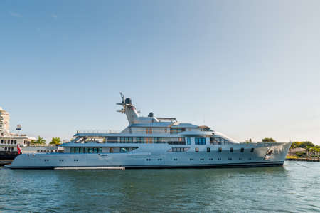 Fort Lauderdale, USA - December 8, 2011: luxury motor mega yacht Pacific at waterfront homes in Fort Lauderdale at December 8, 2011.のeditorial素材