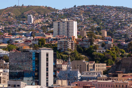 View of the city of Valparaiso in Chile. It is a Unesco World Heritage site.の写真素材