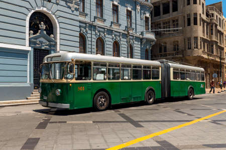 Valparaiso, Chile - December 3, 2012: the Historic trolley bus in the UNESCO world heritage city of Valparaiso in Chile. The trolley buses are designated as a National Monument in Chile and have been operating in the city since 1952.のeditorial素材