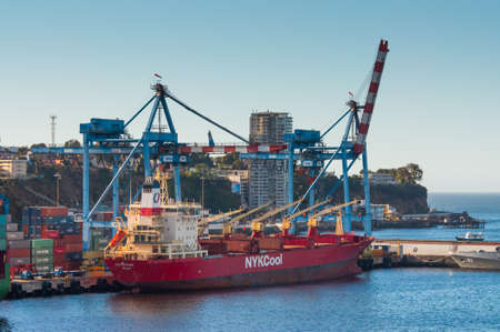 Valparaiso, Chile - December 4, 2012: Refrigerated Cargo Ship Ivar Reefer in the Port of Valparaiso, Chile.のeditorial素材