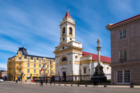 Punta Arenas, Chile - December 9, 2012: Unidentified people walk at the central square of Punta Arens on December 9, 2012 in Punta Arens, Chile. Punta Arenas is the southernmost city on the planet with population over 100 thousand located on continent.のeditorial素材