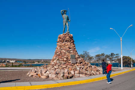 Puerto Madryn, Argentina - December 13, 2012: The monument to the Tehuelche Native. The Mapuche are a group of indigenous inhabitants of south-central Chile and southwestern Argentina, including parts of present-day Patagonia.のeditorial素材