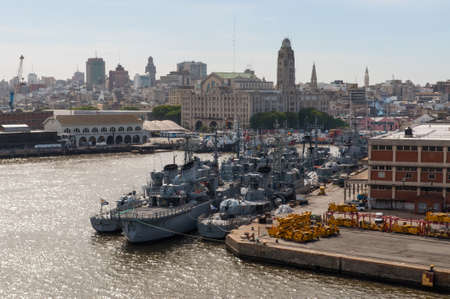 Montevideo, Uruguay - December 15, 2012: Naval ships of the National Navy of Uruguay at the Port of...