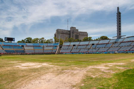 Montevideo, Uruguay - December 15, 2012: Trampled grass of the football field at the Centenario Football Stadium, Montevideo, Uruguay - Built for the first World cup in 1930 the stadium is the home of the Uruguayan football team and used by Penarol FC forのeditorial素材