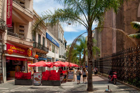 Montevideo, Uruguay - December 15, 2012: People walking on Sarandi pedestrian street, in the Ciudad Vieja area, Montevideo, Uruguay. Editorial Images.のeditorial素材