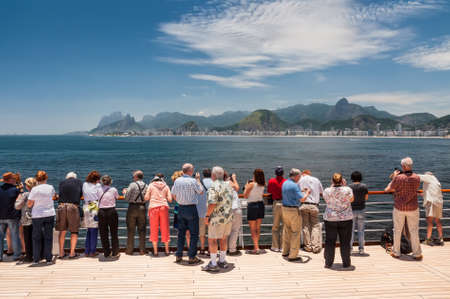 Rio de Janeiro, Brazil - December 20, 2012: Passengers on board the cruise ship Veendam viewing beautiful cityscape of the city of Rio de Janeiro, Brazil.のeditorial素材